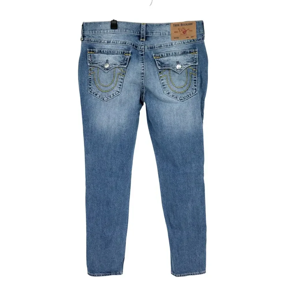 True Religion Jeans Mens 38 x 34 Blue Denim Rocco Relaxed Skinny Flap Pockets